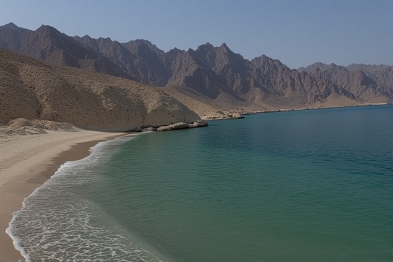 Khorfakkan beach and mountain views during sightseeing tour